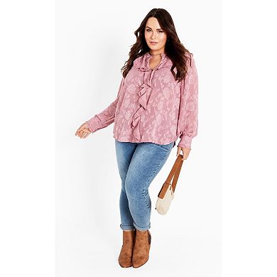 Avenue Women's Plus Size Blake Ruffle Neck Top