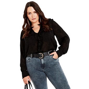 Avenue Women's Plus Size Blake Ruffle Neck Top