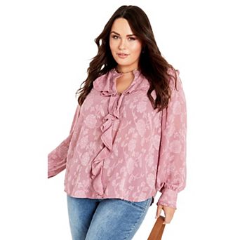 Avenue Women's Plus Size Blake Ruffle Neck Top