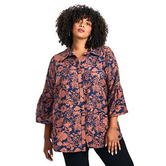 Avenue Women's Plus Size Marianne Ruffle Hem Shirt