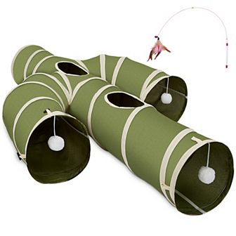 Collapsible Cat Tunnel Cactus-Shaped With Interactive Wand Toy