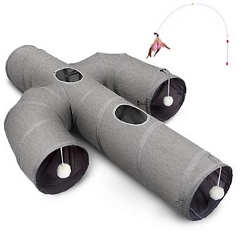 Collapsible Cat Tunnel Cactus-Shaped With Interactive Wand Toy