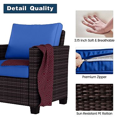 5-Pieces Outdoor Patio Furniture Set, 7-Seat PE Rattan Sectional Sofa with Storage Table & Cushions