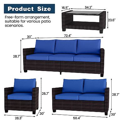 5-Pieces Outdoor Patio Furniture Set, 7-Seat PE Rattan Sectional Sofa with Storage Table & Cushions