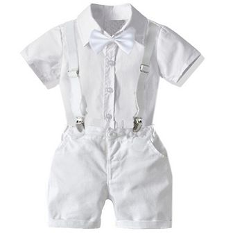 Toddler Baby Boys White Suspenders & Baptism Outfit Set