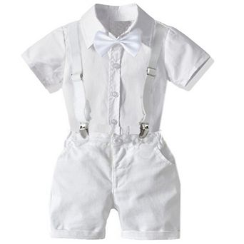 Toddler Baby Boys White Suspenders & Baptism Outfit Set