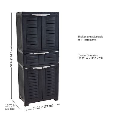 Sunnydaze Storage Cabinet with 2 Adjustable Shelves and Drawer - Charcoal