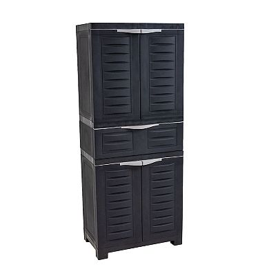 Sunnydaze Storage Cabinet with 2 Adjustable Shelves and Drawer - Charcoal