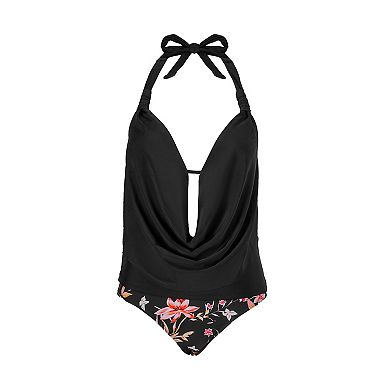 Women's Cupshe 2-pc. Halter Deep V Cowl Neck Tankini Set