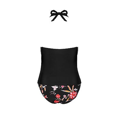 Women's Cupshe 2-pc. Halter Deep V Cowl Neck Tankini Set