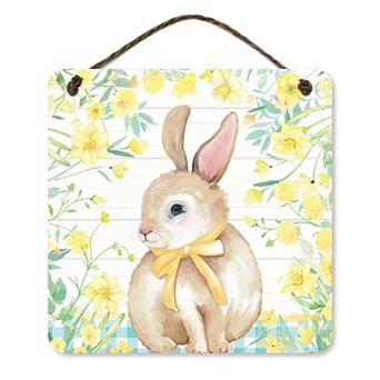 COURTSIDE MARKET Easter Bunny & Yellow Flowers Sign Wall Decor