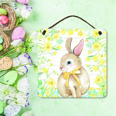 COURTSIDE MARKET Easter Bunny & Yellow Flowers Sign Wall Decor