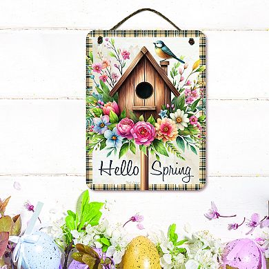 COURTSIDE MARKET Birdhouse Floral Hello Spring Sign Wall Decor