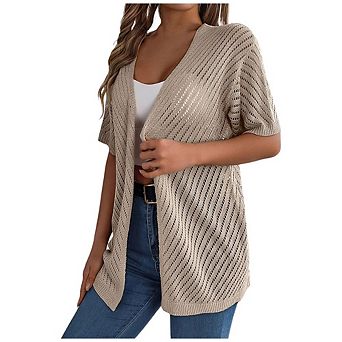 Women's Cardigan Hollow Out Short Sleeve Knitted Cardigan Vacation Sun Shirt