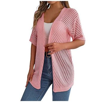 Women's Cardigan Hollow Out Short Sleeve Knitted Cardigan Vacation Sun Shirt