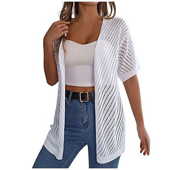 Women's Cardigan Hollow Out Short Sleeve Knitted Cardigan Vacation Sun Shirt