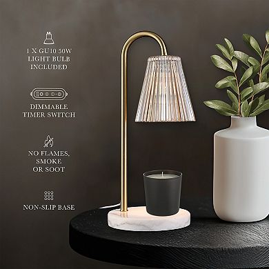 Belle Maison Glass Shade Marble Base Candle Warmer Table Lamp