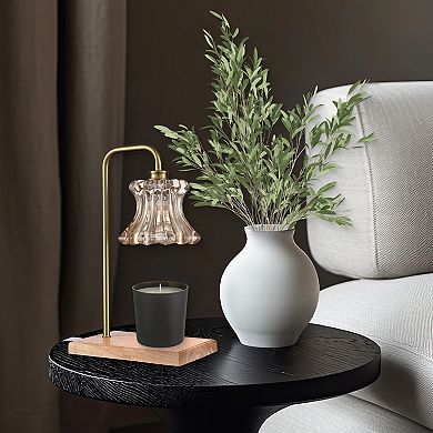 Belle Maison Glass Shade Wood Base Candle Warmer Table Lamp