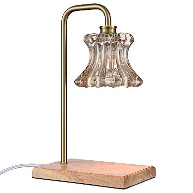 Belle Maison Glass Shade Wood Base Candle Warmer Table Lamp