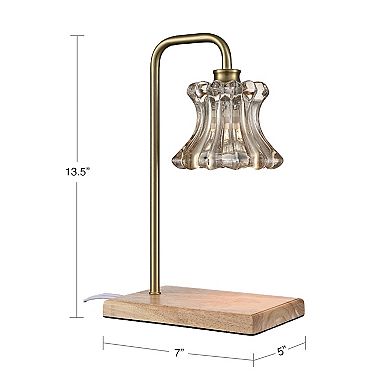 Belle Maison Glass Shade Wood Base Candle Warmer Table Lamp