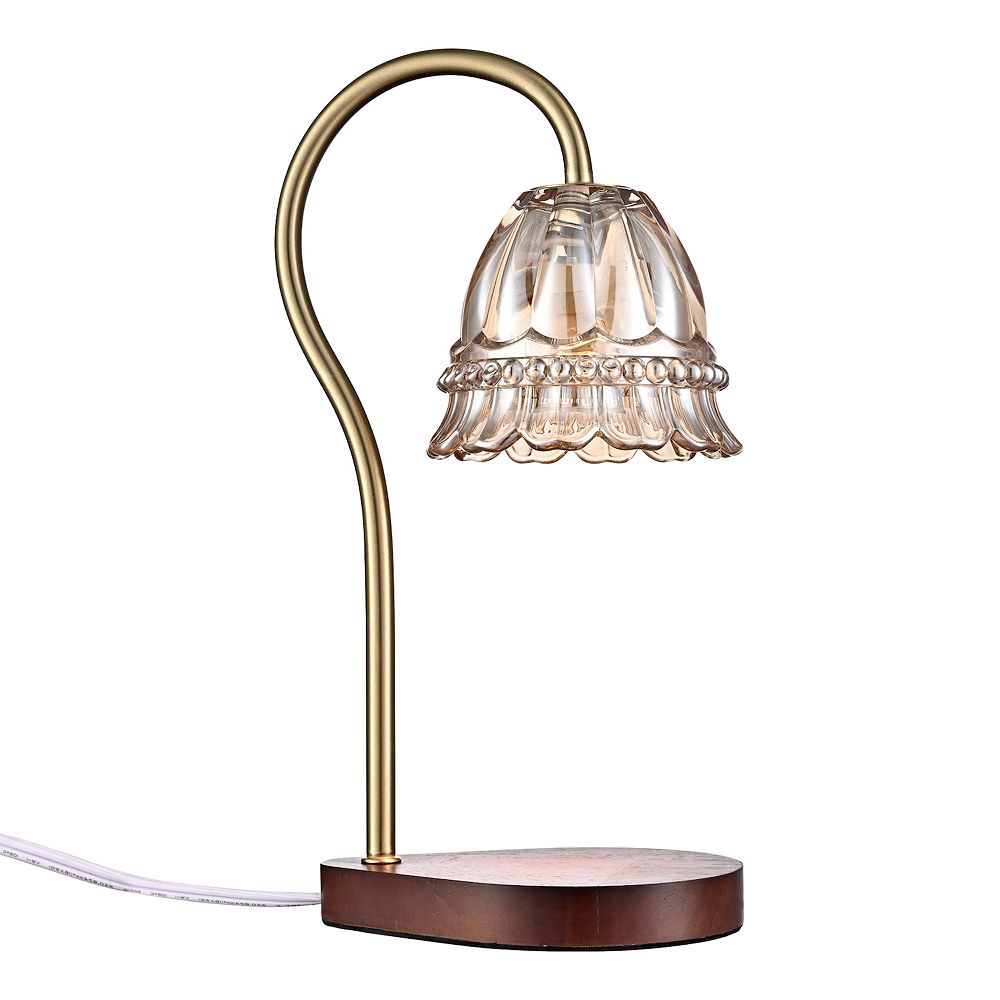 Belle Maison 13-Inch Glass Shade Wood Base Table Lamp
