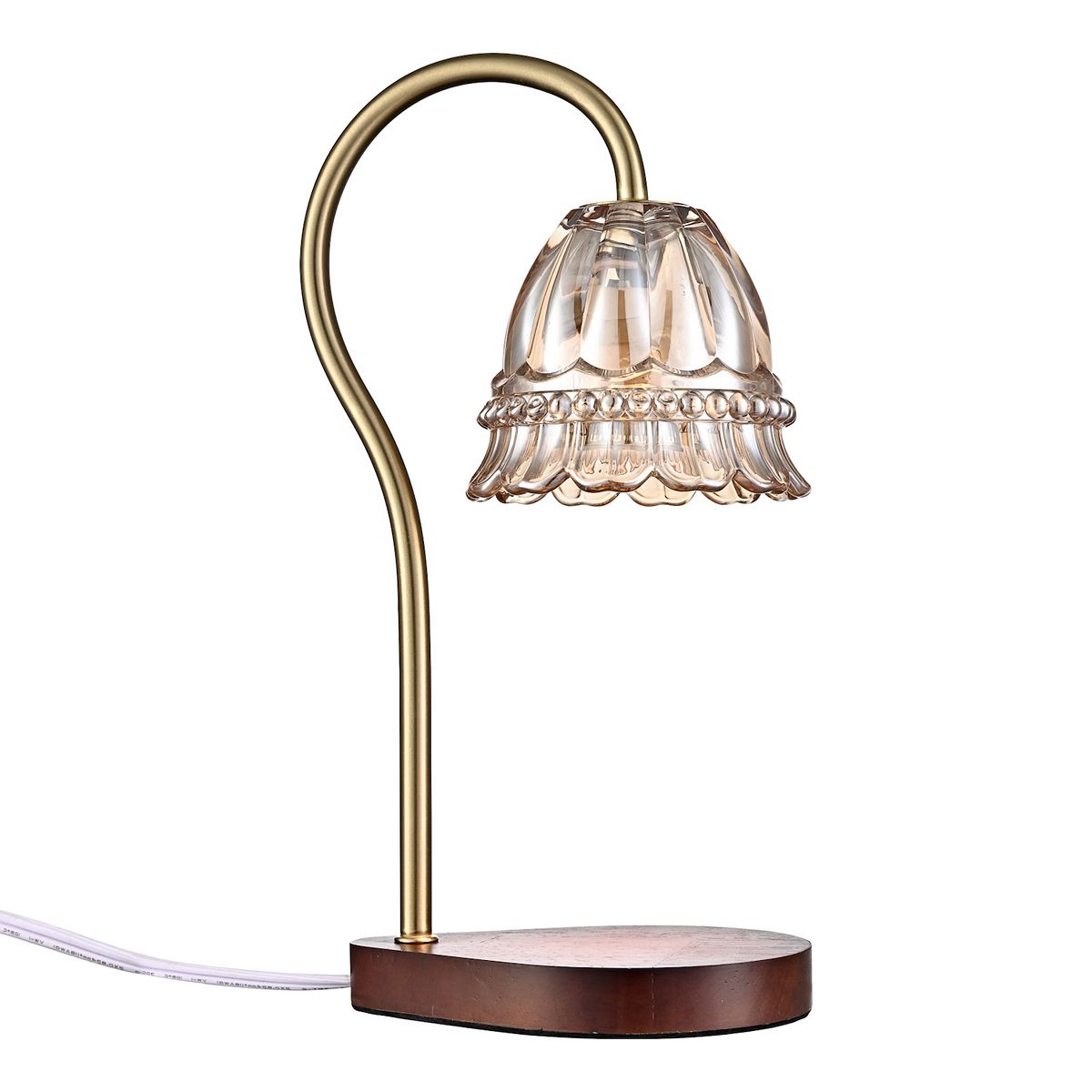 Belle Maison 13-Inch Glass Shade Wood Base Table Lamp