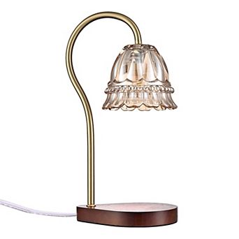 Belle Maison 13-Inch Glass Shade Wood Base Table Lamp