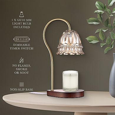 Belle Maison 13-Inch Glass Shade Wood Base Table Lamp