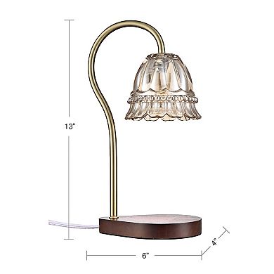 Belle Maison 13-Inch Glass Shade Wood Base Table Lamp