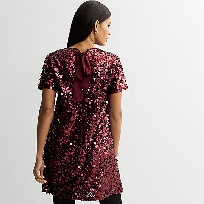 women's nine west sequin dress with open back Women's Nine West Short Sleeve Sequin Mesh Mini Shift Party Dress