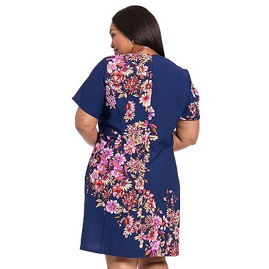 Plus Size London Times Square Neck Short Sleeve Fit and Flare Dress