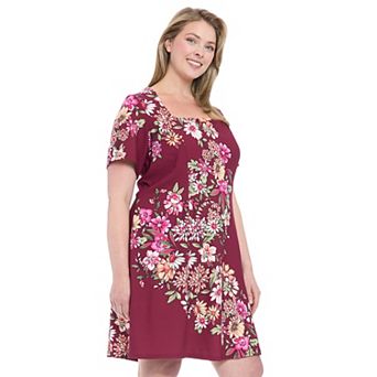Plus Size London Times Square Neck Short Sleeve Fit and Flare Dress