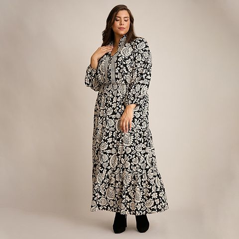 Женские платья London Plus Size London Times Ruffle Neck Smocked Waist Tiered Maxi Dress