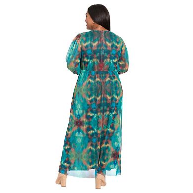 Plus Size London Times Twist Waist Bishop Sleeve Maxi Dress
