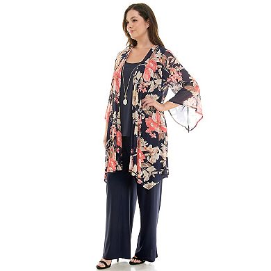 Plus Size Luxology 2-Piece Ruffled Sleeve Cardigan and Straight Leg Pants Set