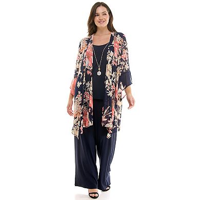 Plus Size Luxology 2-Piece Ruffled Sleeve Cardigan and Straight Leg Pants Set