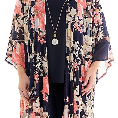 Plus Size Luxology 2-Piece Ruffled Sleeve Cardigan and Straight Leg Pants Set
