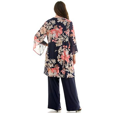 Plus Size Luxology 2-Piece Ruffled Sleeve Cardigan and Straight Leg Pants Set