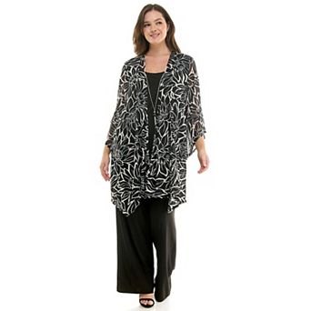Plus Size Luxology 2 pc Ruffled Sleeve Cardigan and Straight Leg Pants Set