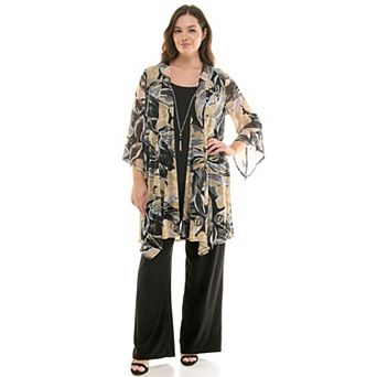 Plus Size Luxology 2 pc Ruffled Sleeve Cardigan and Straight Leg Pants Set