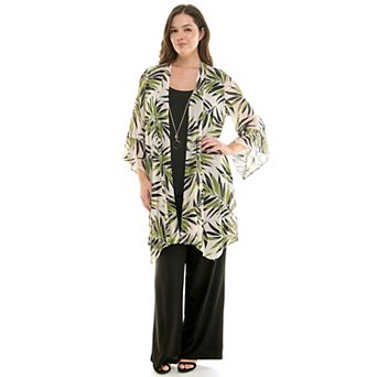 Plus Size Luxology 2 pc Ruffled Sleeve Cardigan and Straight Leg Pants Set