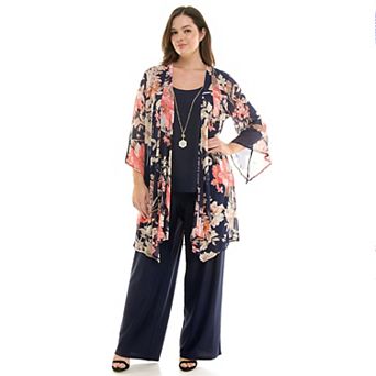 Plus Size Luxology 2 pc Ruffled Sleeve Cardigan and Straight Leg Pants Set