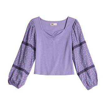 Girls 6-20 SO® Cinch Front Lace Trim Top in Regular & Plus Size