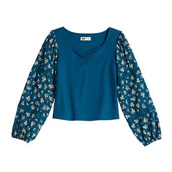 Girls 6-20 SO® Cinch Front Lace Trim Top in Regular & Plus Size