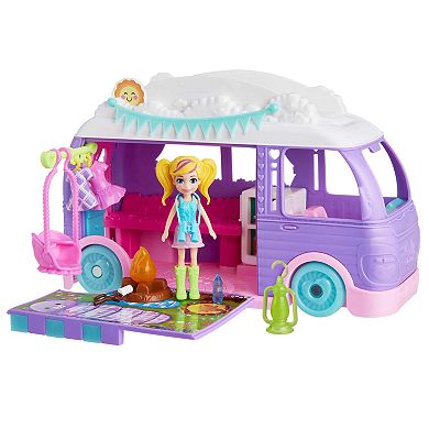 Polly Pocket Glamping Dolls & Playset Bundle with Camper Van, Tent, Canoe & Pets