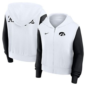 Women's Nike White Iowa Hawkeyes Cropped Color-Block Script Full-Zip Hoodie