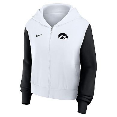 Women's Nike White Iowa Hawkeyes Cropped Color-Block Script Full-Zip Hoodie