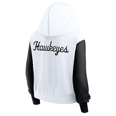 Women's Nike White Iowa Hawkeyes Cropped Color-Block Script Full-Zip Hoodie