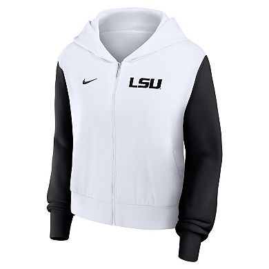 Women's Nike White LSU Tigers Cropped Color-Block Script Full-Zip Hoodie
