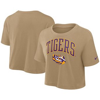 Women's Nike Tan LSU Tigers Athletic Prep Arch Dri-FIT Cropped T-Shirt